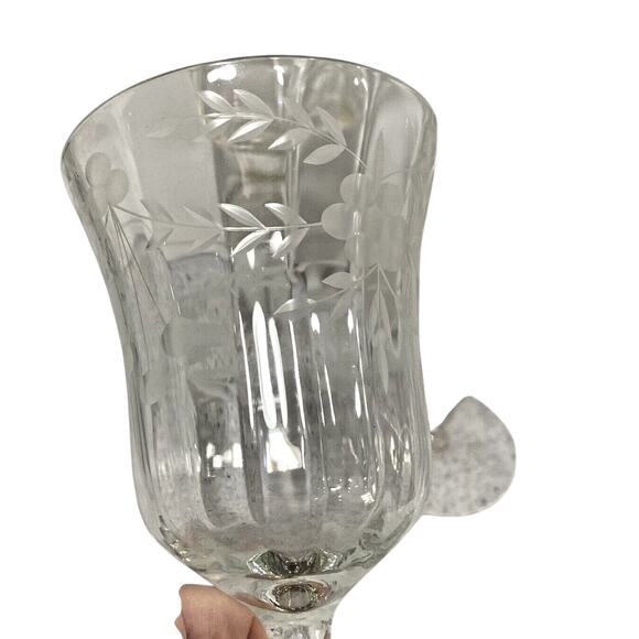Vintage Mid Century Etched Clear Crystal Wine Glasses Water Goblets Set of 4 - Picture 10 of 12